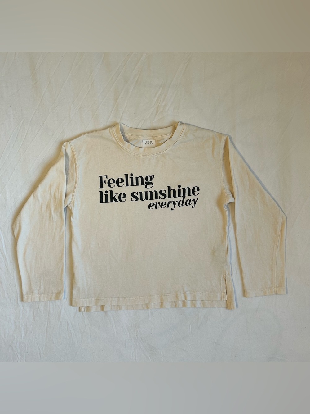 Zara Kids Cream Long-Sleeve Tee with Black Graphic Text